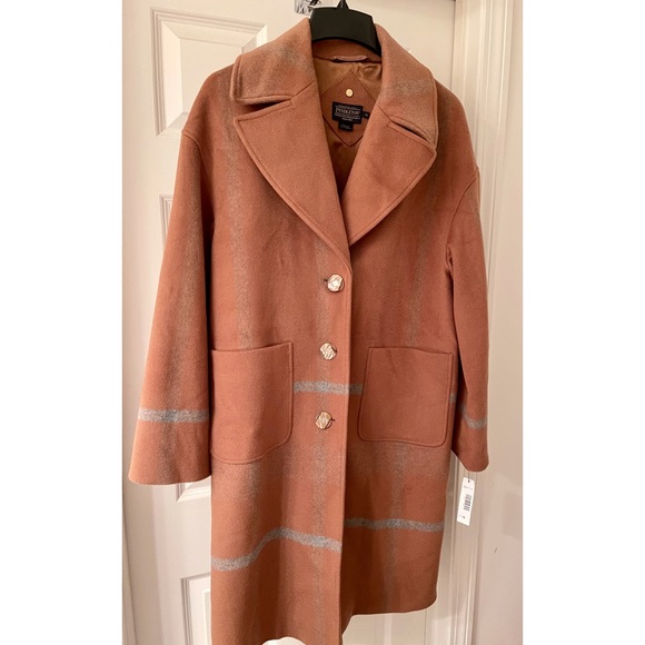 New Pendleton 12-14 Oversized Long Plaid Camel Wool Coat (Very Liberal Fit!) - Picture 4 of 8